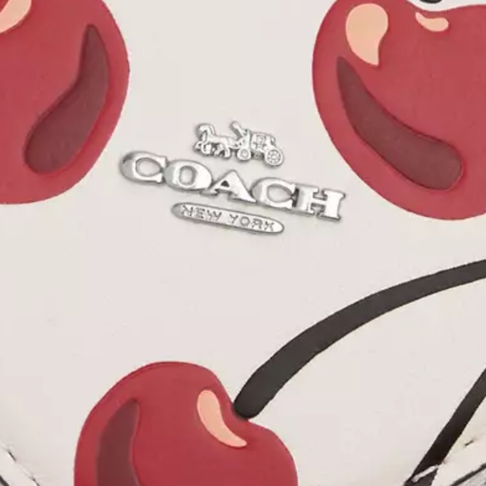 Coach Heart Coin Pouch Bag Charm With Cherry Print nwt in packaging - Picture 2 of 4